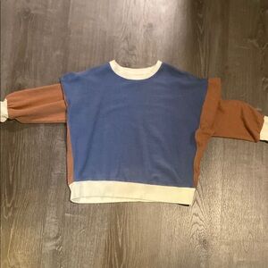 Colorblock Crewneck Sweater - Blue, Brown, and Cream